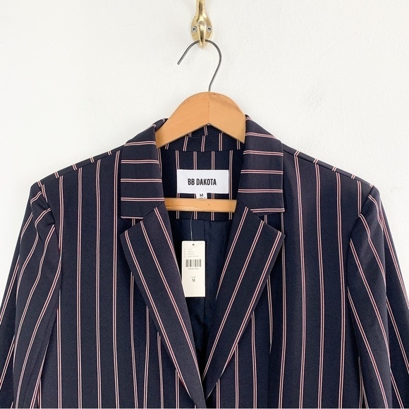 NWT BB Dakota X Anthropologie Navy Blue Pin Stripe Blazer Sz M - Picture 5 of 8